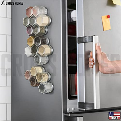 30 Set Magnetic Spice Jars for Refrigerator Hexagon Glass Spice Jars with Magnetic Lids, Shaker, Spice Labels, Magnetic Glass Spice Containers for RV Travel Trailer Kitchen Fridge Cabinet Wall mount