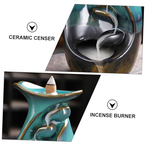 Happyyami Backflow Incense Burner Ceramic Censer Holder Decorative Home Aromatherapy Incense Holder for Meditation and Living Room Desktop Ornament