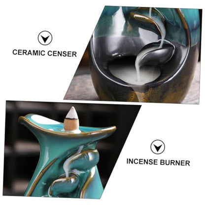 Happyyami Backflow Incense Burner Ceramic Censer Holder Decorative Home Aromatherapy Incense Holder for Meditation and Living Room Desktop Ornament