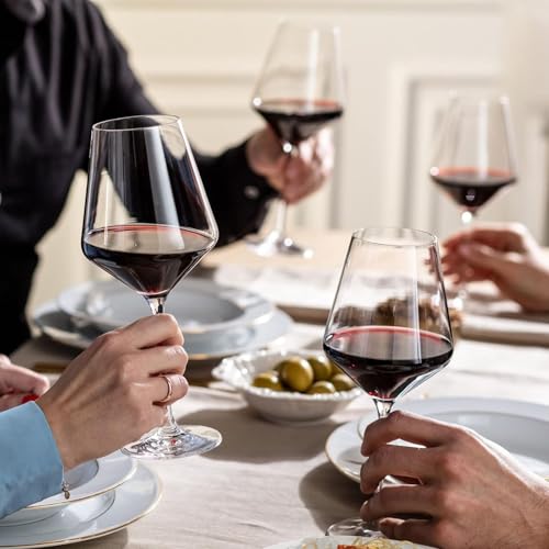 Krosno Red Wine Glasses 4-Piece 16.6 oz Avant-garde Collection, Perfect for Home, Restaurants & Parties, Dishwasher Safe, Thin Rim, Long Stem | Lead-Free Crystal Glass | White rose wine, drinking glass, water, cocktail, aperol, Lead-Free Crystal, Dishwash
