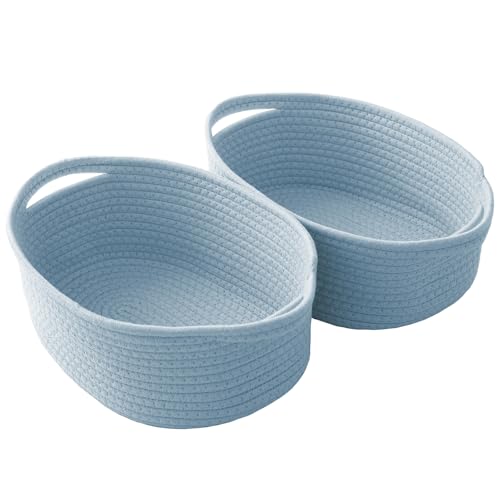 JMvicyroam Small Woven Basket, Empty Gift Basket, Blue/2 Pack | Small Gift Basket, Cotton Rope, 12 x 8 x 31 in, Handles, Includes Ribbon and Bag, Birthday Gift Basket - color: Blue, size: 2 Pack