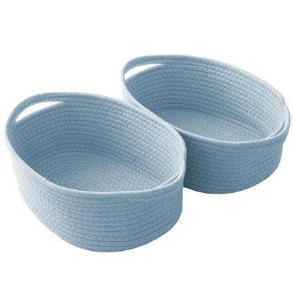JMvicyroam Small Woven Basket, Empty Gift Basket, Blue/2 Pack | Small Gift Basket, Cotton Rope, 12 x 8 x 31 in, Handles, Includes Ribbon and Bag, Birthday Gift Basket - color: Blue, size: 2 Pack