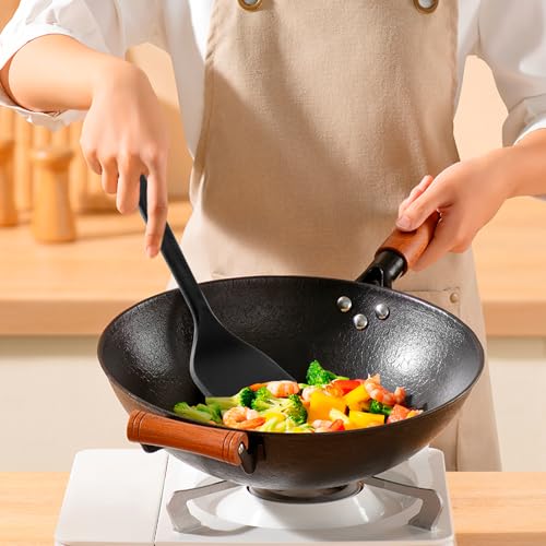 Silicone Kitchen Cooking Utensils Set: MOACC Heat Resistant 13inch Long Kitchen Gadgets, BPA Free Non Stick Rubber Cook Accessories For Food Prep, Frying, Serving, Basting (Black) - color: Black