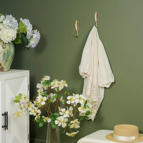 SOFFEE DESIGN 2PCS Golden Feather Metal Hooks, Wall Hangers for Coats & Jewelry, Delicate Bathroom Vanity Organizer - color: Gold