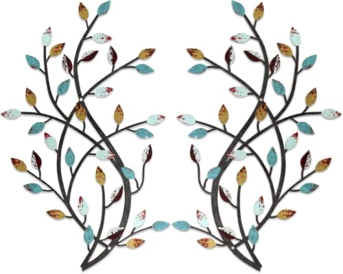 Meltset Metal Tree Leaf Wall Decor, Vine Olive Leaf Branch Wall Art, Wrought Iron Scroll Artwork, Decorative Wall Sculptures Above The Bed, Living Room, Hallway, Indoor and Outdoor（S/Farmhouse） - color: Nostalgic Farmhouse, size: 15" L x 9.8" W