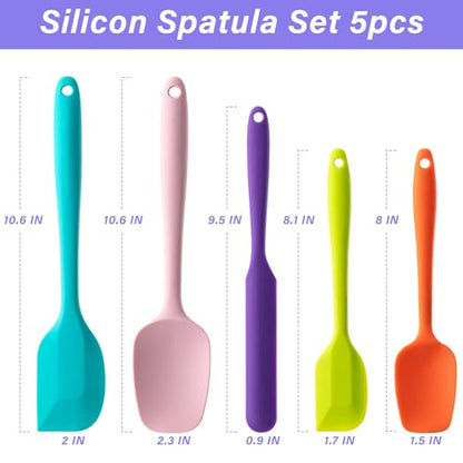 Silicone Spatula Set,5 Piece Food Grade Rubber Spatulas,Multicolor | Spatulas Silicone Heat Resistant for Baking,Cooking,and Mixing High Heat Resistant Non Stick Dishwasher Safe BPA-Free - color: Multicolor