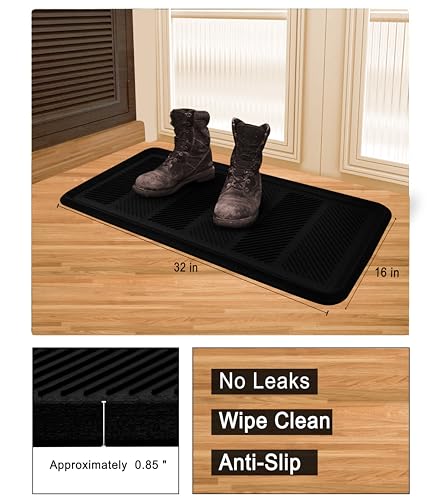 Croft&Cane Rubber Boot Tray - Black 16x32 inch Large Waterproof Shoe Tray | Heavy Duty Big Foot Indoor Outdoor Boot Mat with Raised Edges - Slip Resistant Entryway Garage Pet Feeding Multi-Purpose Mat - size: 1'4" x 2'8" (Rectangular)