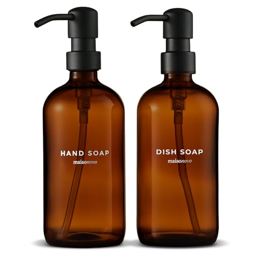 MaisoNovo Soap Dispenser 2-Piece Set | 16.9oz Amber Bottles with Black Plastic Pumps - color: Amber/Black