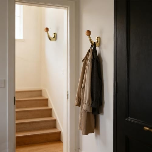 wall-Mounted Light Luxury Coat Hooks, Used for Hanging Coats, Hats, Scarves and Towels, Suitable for Entrance Halls, bathrooms and bedrooms (2, 7110Copper Wire Drawing + Beech Wood) - color: 7110Copper wire drawing + beech wood