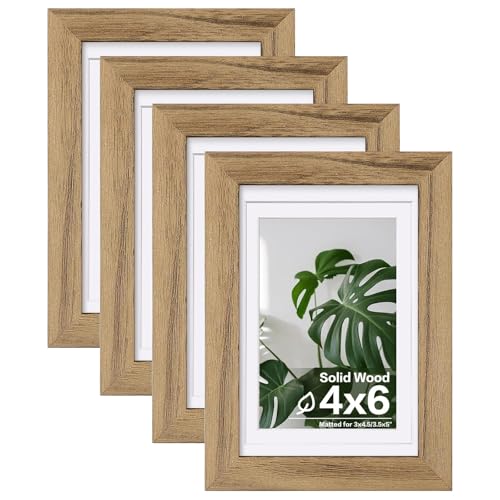 Egofine 4x6 Picture Frames with Plexiglass, Display Pictures 3x4.5 and 3.5x5 with Mat or 4x6 Without Mat Set of 4 for Tabletop and Wall Mounting, Carbonized Brown - color: Carbonized Brown, size: 4x6