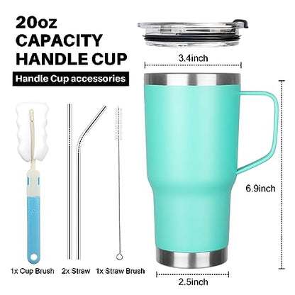 20 oz Tumbler with Handle, Stainless Steel Insulated Tumbler with Lid and Straw, Double Wall Vacuum Coffee Mug Tumbler, Insulated Coffee Thermal Cup for Cold and Hot (Mint Green) - color: Mint Green, size: 20 Ounces