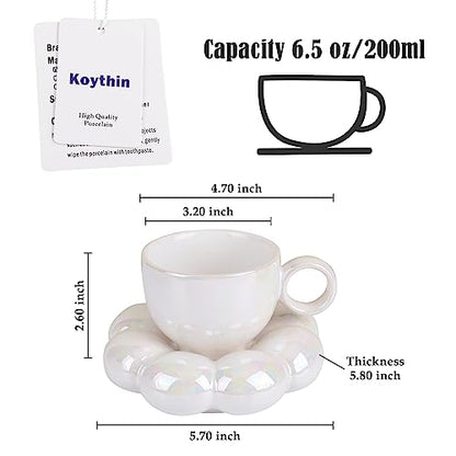 Koythin 6.5oz Sunflower Saucer Mini Ceramic Mug, Pearl White Tea Latte Cup | 200ml Small Compact Cup, Dual Safe Ceramic; Vanity Table Decor, Light Beverage Cup - color: Pearl White