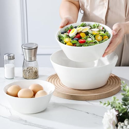 MALACASA White Serving Bowls Set of 3, Ceramic Mixing Bowl for Kitchen | 105/60/35 OZ Bowls for Family Salad, Soup, Pho and Fruit, Microwave & Dishwasher Safe, Series REGULAR - size: 35oz/60oz/105oz(3pcs)