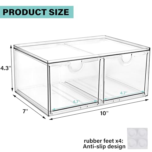 Prsildan Stackable Clear Makeup Organizer Acrylic Storage Drawers with 2 Drawers for Vanity Bathroom Office Desk Modular Drawer System for Cosmetics Jewelry Toiletries Home Organization - size: Stackable-2Drawers