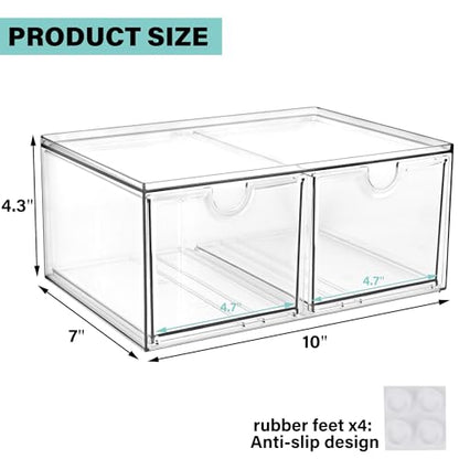 Prsildan Stackable Clear Makeup Organizer Acrylic Storage Drawers with 2 Drawers for Vanity Bathroom Office Desk Modular Drawer System for Cosmetics Jewelry Toiletries Home Organization - size: Stackable-2Drawers