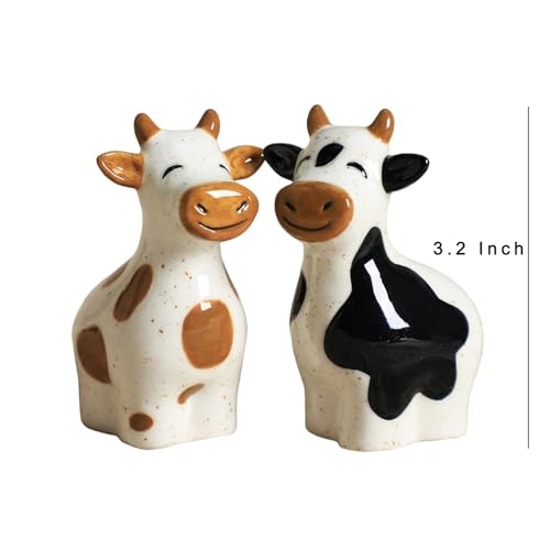 Ceramic Cartoon Cows Shape Salt & Pepper Shakers Set, Hand-Painted Cows Salt and Pepper Shakers, 2 PCS Set-Brown-B
