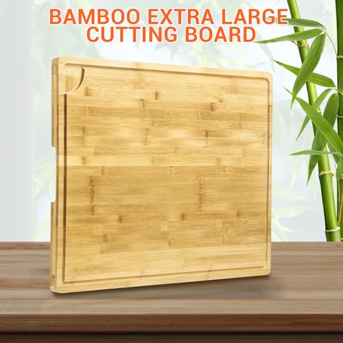 30 Inch Extra Large Bamboo Cutting Board for Kitchen, Stove Top Cover Wood Chopping Board with Handle and Juice Groove, Noodle Board, Meat Carving, and Charcuterie Board, 30 x 20 Inch - color: Natural, size: 30"L x 20"W