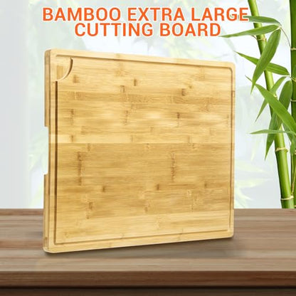 30 Inch Extra Large Bamboo Cutting Board for Kitchen, Stove Top Cover Wood Chopping Board with Handle and Juice Groove, Noodle Board, Meat Carving, and Charcuterie Board, 30 x 20 Inch - color: Natural, size: 30"L x 20"W