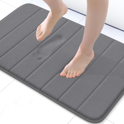 Buganda Memory Foam Bath Mat 31.5 x 20, Ultra Soft Absorbent Bathroom Rugs | Grey, Machine Washable Quick Dry Bath Mats for Bathroom Floor, Shower and Tub, Home Decor Accessories - color: Grey, size: 31.5" X 20"