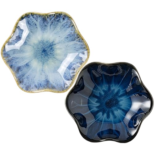 2Pcs Ceramic Jewelry Dish - Lotus Leaf Shape, for Ring Holder Necklace Small Key, Suitable for Mother Friend Sister, Gifts for Women, Cute Plate Trinket Tray, Home Decor (Light Blue & Blue) - color: Light Blue & Blue