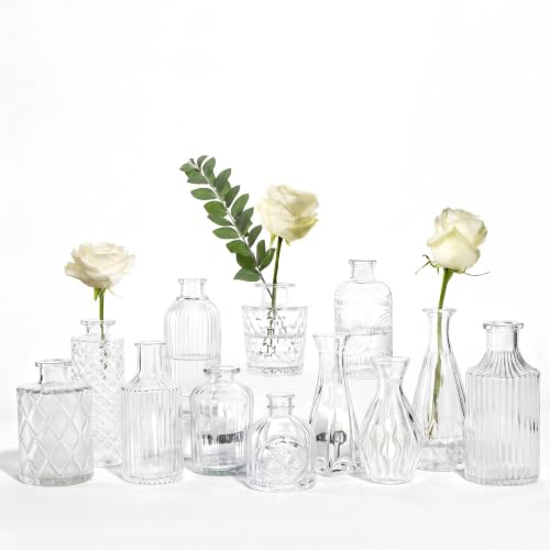 Mini Bud Vases Centerpieces for Tables,Clear Bud Vases for Flowers,Small Flower Vases Suitable for Birthday Party,Anniversary,Wedding Reception,Baby Shower (Clear, 12PCS) - color: Clear, size: 12 pcs-2