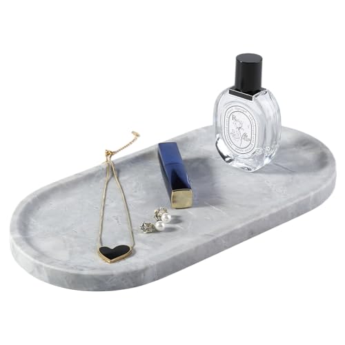 Grey Marble Tray for Bathroom Countertop, 12"x6" Vanity Decorative Marble Tray for Dresser, Stone Catchall Trays for Perfume, Candles, Jewelry, Stone Gray Storage Trays for Home Decor - color: Gray, size: 12" x 6" x 0.7"