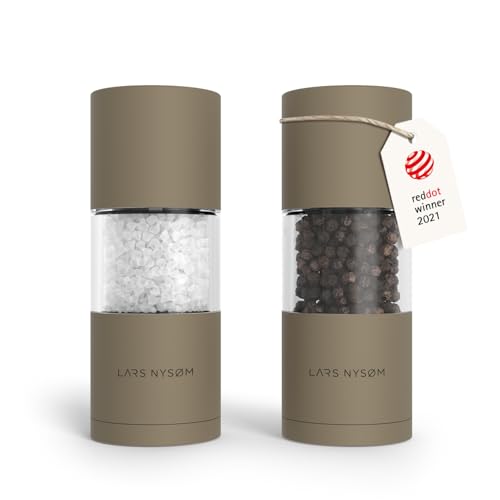 LARS NYSØM Salt and Pepper Grinder Set, Manual Salt and Pepper Mills with Adjustable Ceramic Grinder, Design Spice Shaker Set (Taupe Brown) - color: Taupe Brown