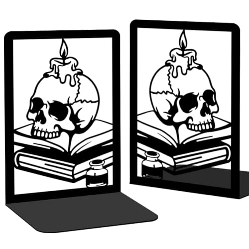 Book Ends Gothic Bookshelf Decor, Vintage Style Skull Decorative Books Bookends for Heavy Books, Novelty Skeleton Human Head Bookends Decorative, Book Supports for Library Decor - style: Skeleton