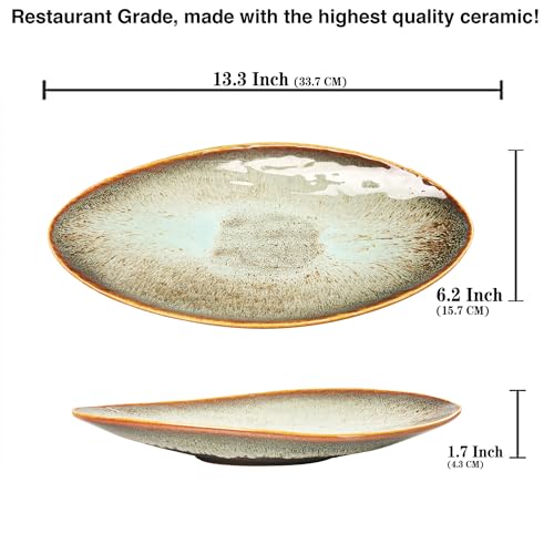Ceramic Dinner Plates Set of 4, for Bread, Pasta, Salad, sushi - Microwave, Oven and Dishwasher Safe, Scratch Resistant durable Brown Brown reactive glaze - color: Brown reactive glaze, size: 13.3 inch