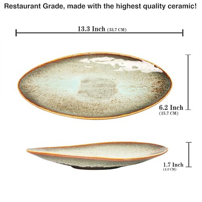 Ceramic Dinner Plates Set of 4, for Bread, Pasta, Salad, sushi - Microwave, Oven and Dishwasher Safe, Scratch Resistant durable Brown Brown reactive glaze - color: Brown reactive glaze, size: 13.3 inch