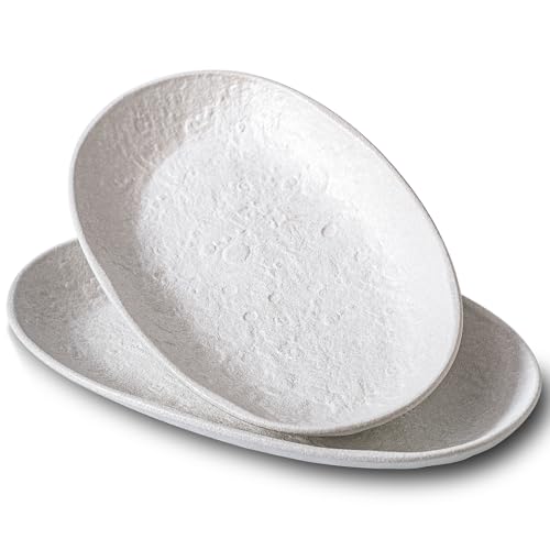 Serving Platter 12 Inches, Ceramic Oval Dinner Plate Set of 2, Serving Dishes for Entertaining, Dishwasher & Oven Safe Kitchen Dinnerware for Salad, Chicken, Pasta, Fish, Beef, White - color: White