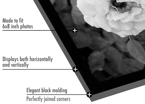 Americanflat 6x8 Picture Frame 5-Pack - Slim Molding - Black | Polished plexiglass front, wall or tabletop display with included easel, triangle hangers included, secure turn-tab backing - color: Black, size: 6x8