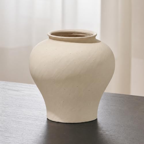 LB2 White Ceramic Rustic Vase, 9.7" Tall Zen Style Terra Cotta Pitcher, Distressed Farmhouse Decor, Pottery Decorative Flower Vase for Home, Table, Living Room - color: D - White 9.7"