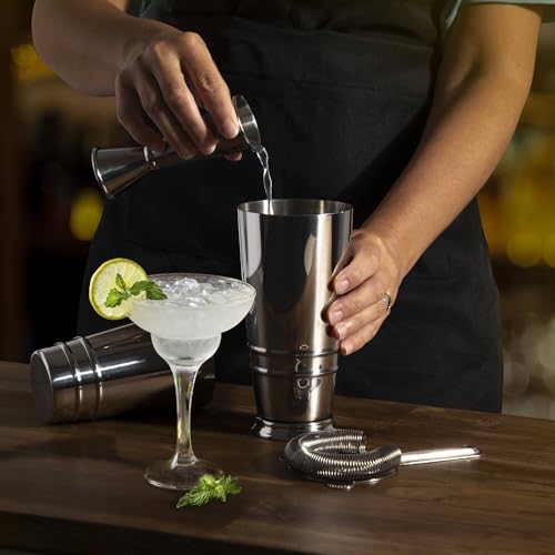 Premium 4-Piece Boston Cocktail Shaker Set w/Hawthorne Strainer & Japanese Jigger, Stainless Steel 304- Weighted Cocktail Set - Boston Shaker Set - Bartender Shaker - Shaker for Cocktails