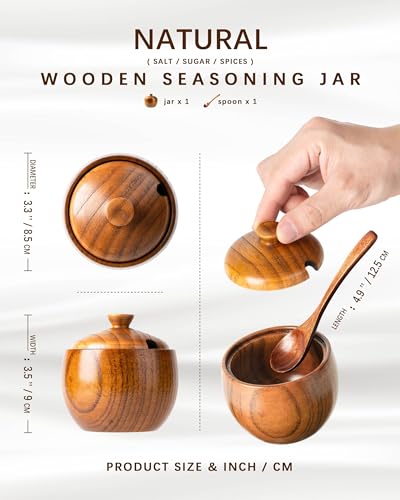 Jujube Wood Salt Cellar, 6 oz Box with Lid and Spoon, 3.3 Inch | Compact lidded bowl keeps salt and seasonings close at hand; the matching spoon rests neatly inside for cleaner serving.