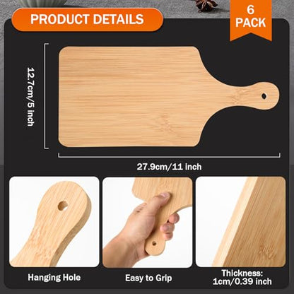 AWIZOM 6 Pcs Small Bamboo Cutting Board Bulk 11x5 Inch Personalized Wood Chopping Board Customized Laser Engraving Charcuterie Boards for Wedding Mother's Day Housewarming Present,0.39" Thick