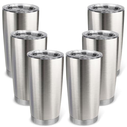 20oz Stainless Steel Tumbler Bulk with Lid, Travel Mug - Double Wall Vacuum Powder Coated Cup - Stainless steel, 6 Pack - color: Stainless, size: 6 Pack