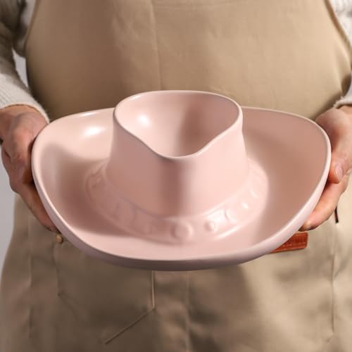 Chip and Dip Serving Set Bowl Cowboy Hat Chips and Salsa Serving Pink - color: Pure pink