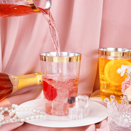 I00000 50 Pack 12 oz Gold Plastic Cups, Premium Gold Rimmed Plastic Cups | Heavy Duty, BPA-Free, Everyday Use, Bulk Catering, Wine Glasses, Cocktail Glasses, Gold Cups Perfect for Party & Wedding - color: 12-Gold-50