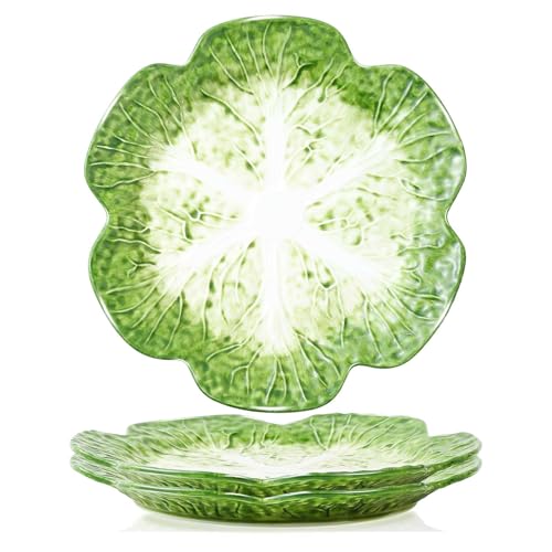 KXZ 2 Pcs of Cabbage Plates, Green Ceramic Salad Plate, 10.5 Inch Porcelain Decorative Plates for Kitchen, Round dishware for Dessert, Decorative, Dinner, Pancakes, Microwave & Dishwasher Safe - color: Green, size: 10.5 inch * 2 pcs