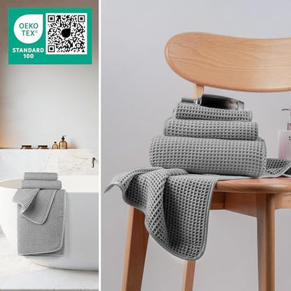 MICROFI Microfiber Waffle Bath Towels, 3 Pieces, Oversized, Soft, Absorbent, Fast Drying, Lint Free, Includes Bath, Face and Hand Towels 430 GSM - color: Grey