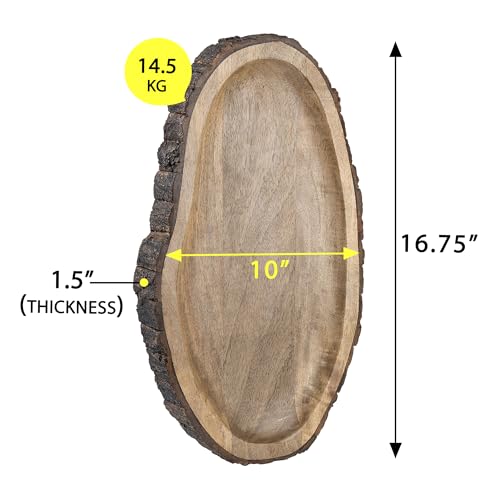 GoCraft Oval Wooden Serving Platter with Tree Bark Edges – Mango Wood Charcuterie Board, 17" x 10", Rustic Platter for Serving Cheese, Appetizers, Snacks, Fruit, and More – Perfect for Entertaining
