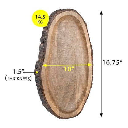 GoCraft Oval Wooden Serving Platter with Tree Bark Edges – Mango Wood Charcuterie Board, 17" x 10", Rustic Platter for Serving Cheese, Appetizers, Snacks, Fruit, and More – Perfect for Entertaining