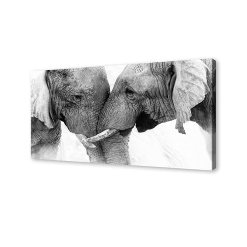 DZL Art D73098 Black and White Elephants Entwine Wall Art Canvas Painting Ready to Hang for Living Room Bedroom Office Wall Decor Home Decoration - color: Elephants, size: 71"L x 36"W