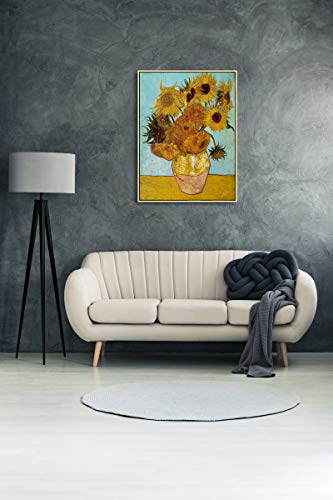Wieco Art Gold Framed Wall Art, Van Gogh Sunflower Reproduction Canvas Print, 24x32in Art Print, Ready to Hang Artwork for Living Room Bedroom Office - size: 32"L x 24"W