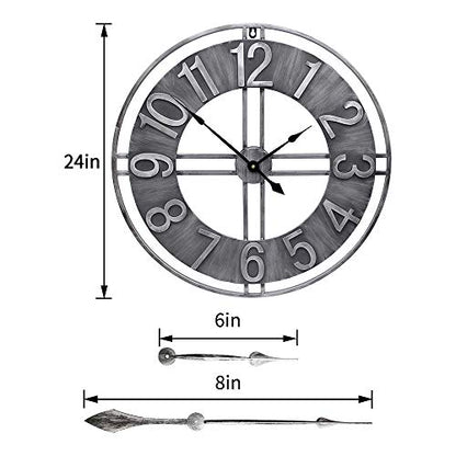 24 inch Large Wall Clock Decorative Metal Retro Oversized Clocks Decor for Home Farmhouse Living Room - size: 24 inch