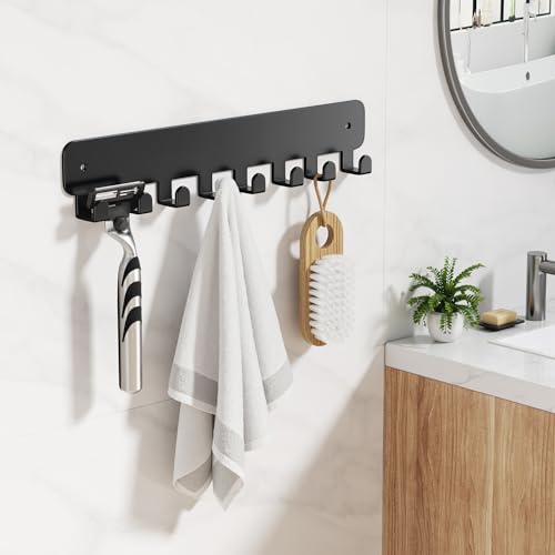 pickpiff Key Holder Wall Mount, Adhesive Key Rack with 8 Hooks Hanger for Car Key Ring, Metal Key Chain Organizer, Black 2 Pack - color: Black