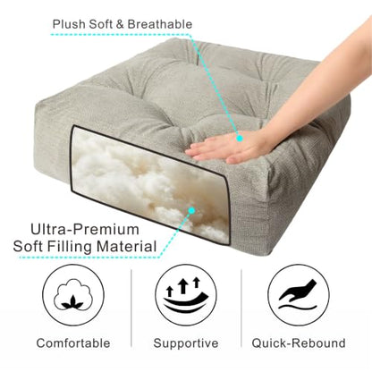 Floor Pillow Cushion with Handle for Adults Women Men | Large Meditation & Sitting Cushion Pillow for Tatami, Living Room, Yoga (1, Light Gray, Square, 22" x 22" x 6") - color: Light Gray, Square