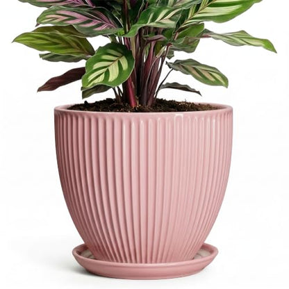 6 Inch Flower Pots, Ceramic Pots for Plants Indoor, Modern Plant Pot with Drainage Hole and Saucer, Decorative Small Round Succulent Planter, Living Room Office Decor, Women Men Gifts, Pink - size: 6 Inch, style: Pink