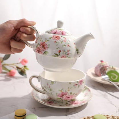 Tea Cup Set Ceramic Including 1 Teapot with lid 1 Tea Cup with 1 Sauser (Cg1)